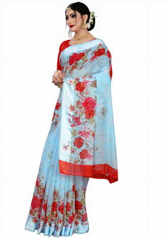 MGC Linen Blue colour saree with blouse piece SP658