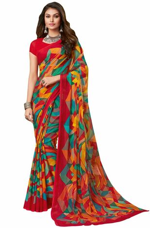 MGC Chiffon Mulitcolor colour saree with blouse piece SP903