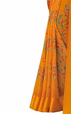 MGC Chiffon Yellow colour saree with blouse piece SP966