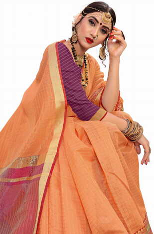 MGC Cotton Rust Colour saree with blouse Piece  SP250