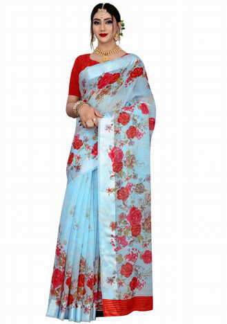 MGC Linen Blue colour saree with blouse piece SP658