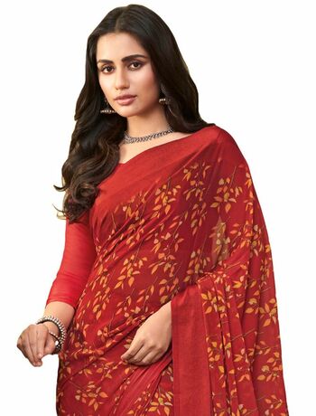 MGC Chiffon Red colour saree with blouse piece SP967