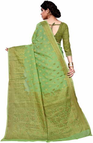 MGC Cotton Jacquard Green Colour Saree With Blouse Piece SP403