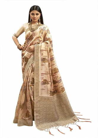 MGC  Jacquard Silk Beige colour saree with blouse piece SP794