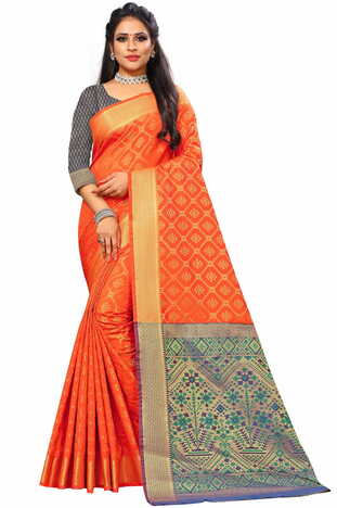 MGC Silk And  Jacquard Orange Color Saree SP60