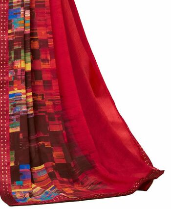 MGC Georgette Red colour saree with blouse piece SP908