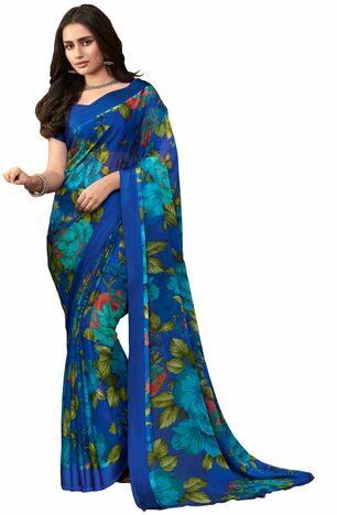 MGC Chiffon Blue colour saree with blouse piece SP972