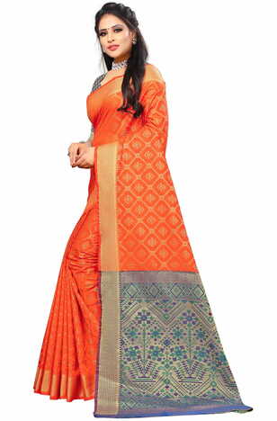 MGC Silk And  Jacquard Orange Color Saree SP60