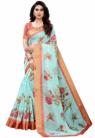 MGC Linen Pista Colour Saree With Blouse Piece Sp588