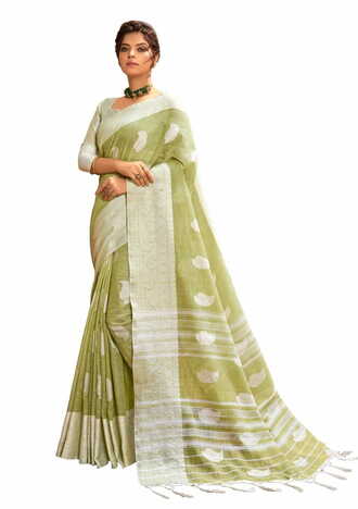 MGC Cotton Linen With Resham Work Pear Colour Saree With Blouse Piece Sp604