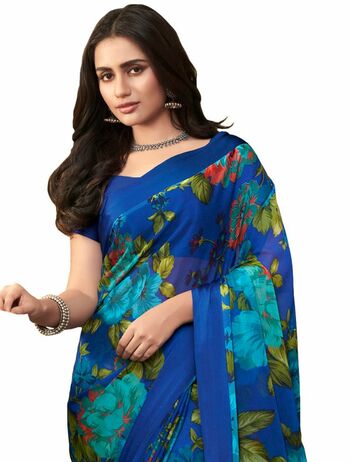 MGC Chiffon Blue colour saree with blouse piece SP972