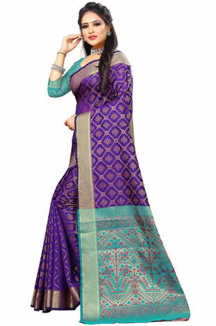 MGC Silk And  Jacquard Blue Color Saree SP62