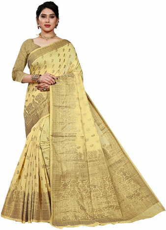 MGC Cotton Jacquard Beige Colour Saree With Blouse Piece SP401