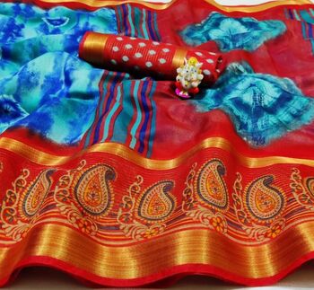 MGC Cotton Multi Colour Saree With Blouse Piece Sp584