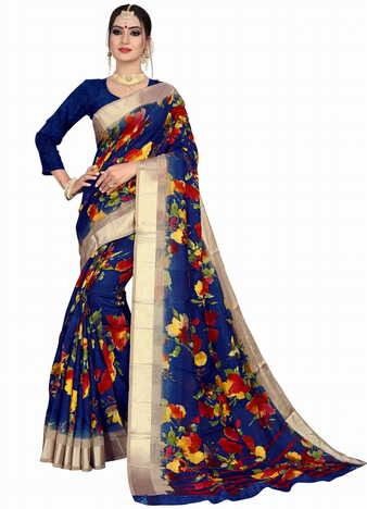 MGC Linen Blue colour saree with blouse piece SP662