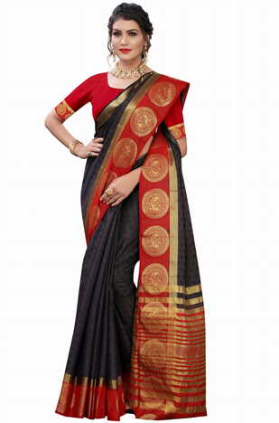 MGC Silk Black colour saree with blouse piece SP710