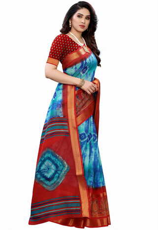 MGC Cotton Multi Colour Saree With Blouse Piece Sp584