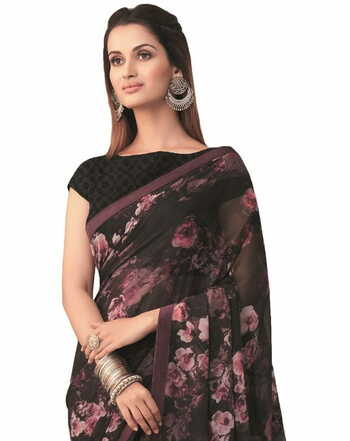 Georgette Black Color Saree With Blouse Piece by MGC