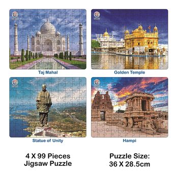 MGC Ratna's 4 in 1 Wonders of India Jumbo Jigsaw Puzzle (4 x 99 Pieces) Size 36 x 28.5 cm for Each Puzzle Educational Toy for Kids 5+ Years