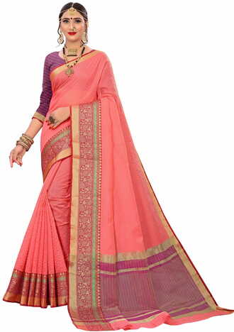 MGC Cotton Peach Colour saree with blouse Piece  SP252