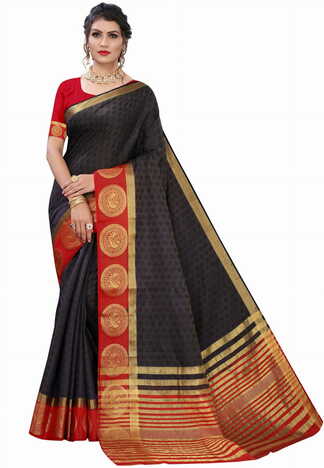 MGC Silk Black colour saree with blouse piece SP710