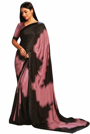 MGC CREPE Peach and Black colour saree with blouse piece SP1033