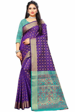 MGC Silk And  Jacquard Blue Color Saree SP62