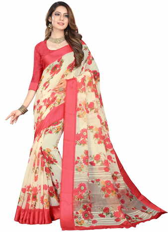 MGC Linen Beige Colour saree with blouse Piece  SP253