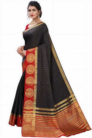 MGC Silk Black colour saree with blouse piece SP710