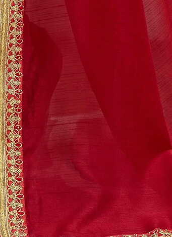 MGC Chanderi Silk & Georgette Green & Red colour saree with blouse piece SP789