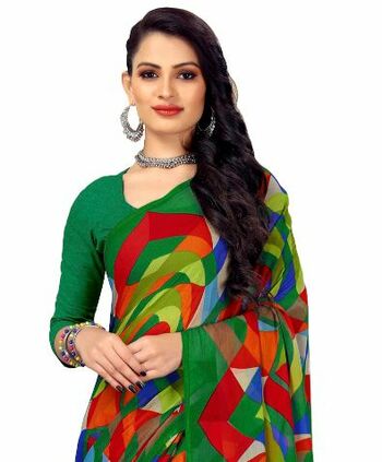 MGC Chiffon Mulitcolor colour saree with blouse piece SP905