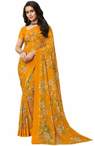 MGC Chiffon Yellow colour saree with blouse piece SP969