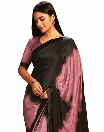 MGC CREPE Peach and Black colour saree with blouse piece SP1033