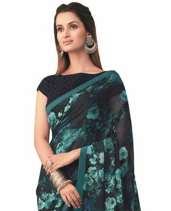 Georgette Black Color Saree With Blouse Piece by MGC