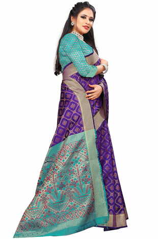 MGC Silk And  Jacquard Blue Color Saree SP62