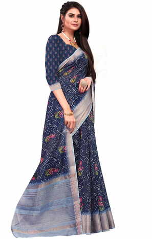 MGC Banarasi Linen Blue coloue sarees with blouse piece SP340