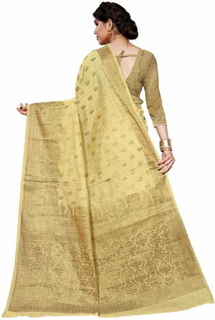 MGC Cotton Jacquard Beige Colour Saree With Blouse Piece SP401