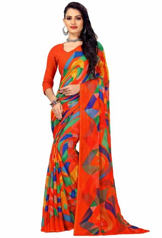 MGC Chiffon Mulitcolor colour saree with blouse piece SP906