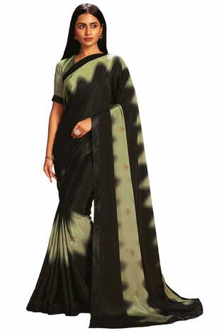 MGC CREPE Sea Green and Black colour saree with blouse piece SP1034