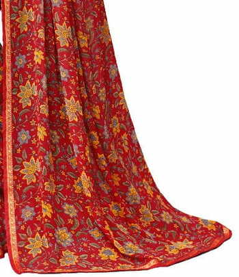 Georgette Red Color Saree With Blouse Piece by MGC