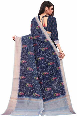 MGC Banarasi Linen Blue coloue sarees with blouse piece SP340