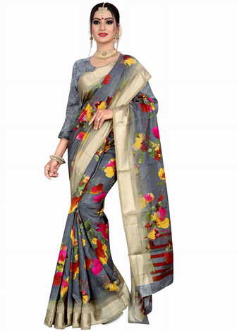 MGC Linen Grey colour saree with blouse piece SP663