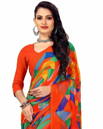 MGC Chiffon Mulitcolor colour saree with blouse piece SP906