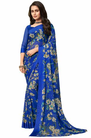 MGC Chiffon Blue colour saree with blouse piece SP970