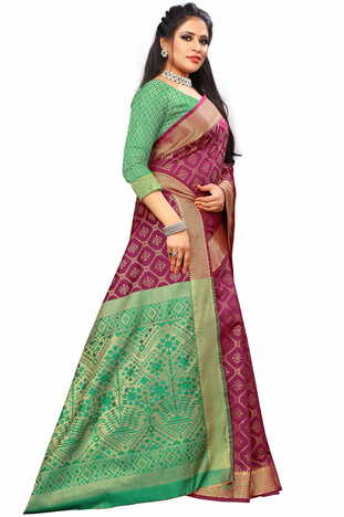 MGC Silk And  Jacquard Purple Color Saree SP61