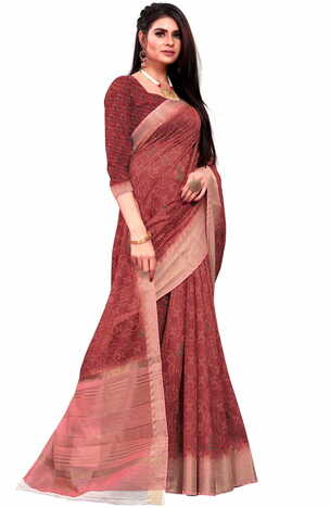 MGC Banarasi Linen Maroon coloue sarees with blouse piece SP341