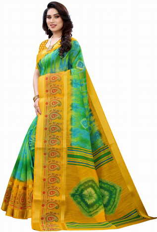 MGC Cotton Green Colour Saree With Blouse Piece Sp586