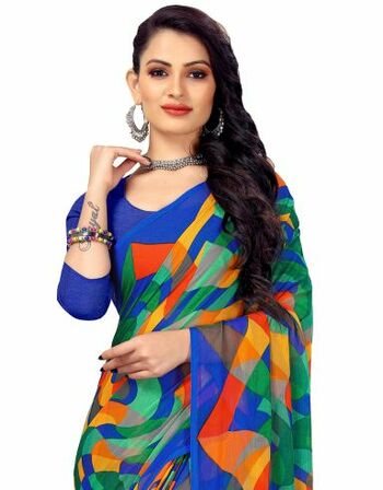 MGC Chiffon Mulitcolor colour saree with blouse piece SP907