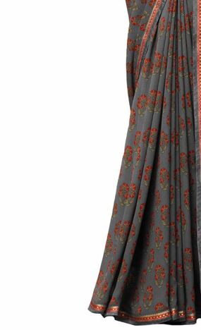 Georgette Grey Color Saree With Blouse Piece by MGC