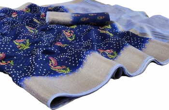 MGC Banarasi Linen Blue coloue sarees with blouse piece SP340